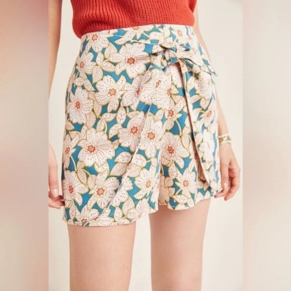 Anthropologie Georgine Floral Skirted Shorts Tie Front XS